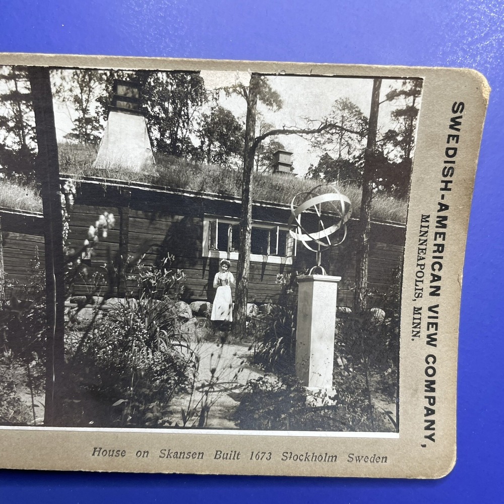 Antique Stereoview Card Swedish American House‎ in Skansen Stockholm Sweden
